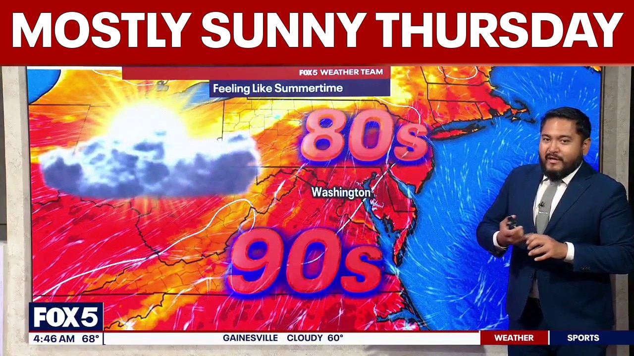 DC weather: Mostly sunny Thursday with highs in the upper 80s