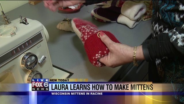 Laura picks out the perfect button for her new mittens