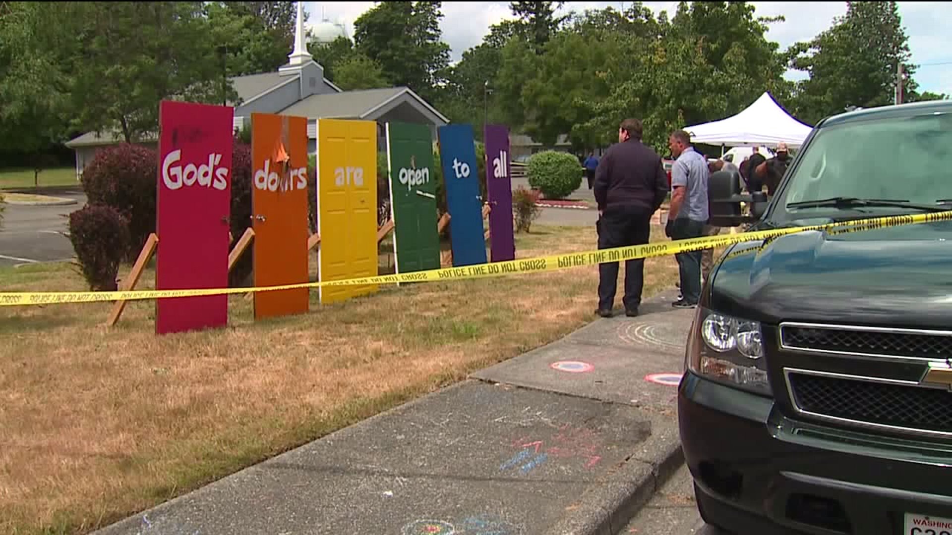 Church stands behind `Pride message` after explosives attached to display
