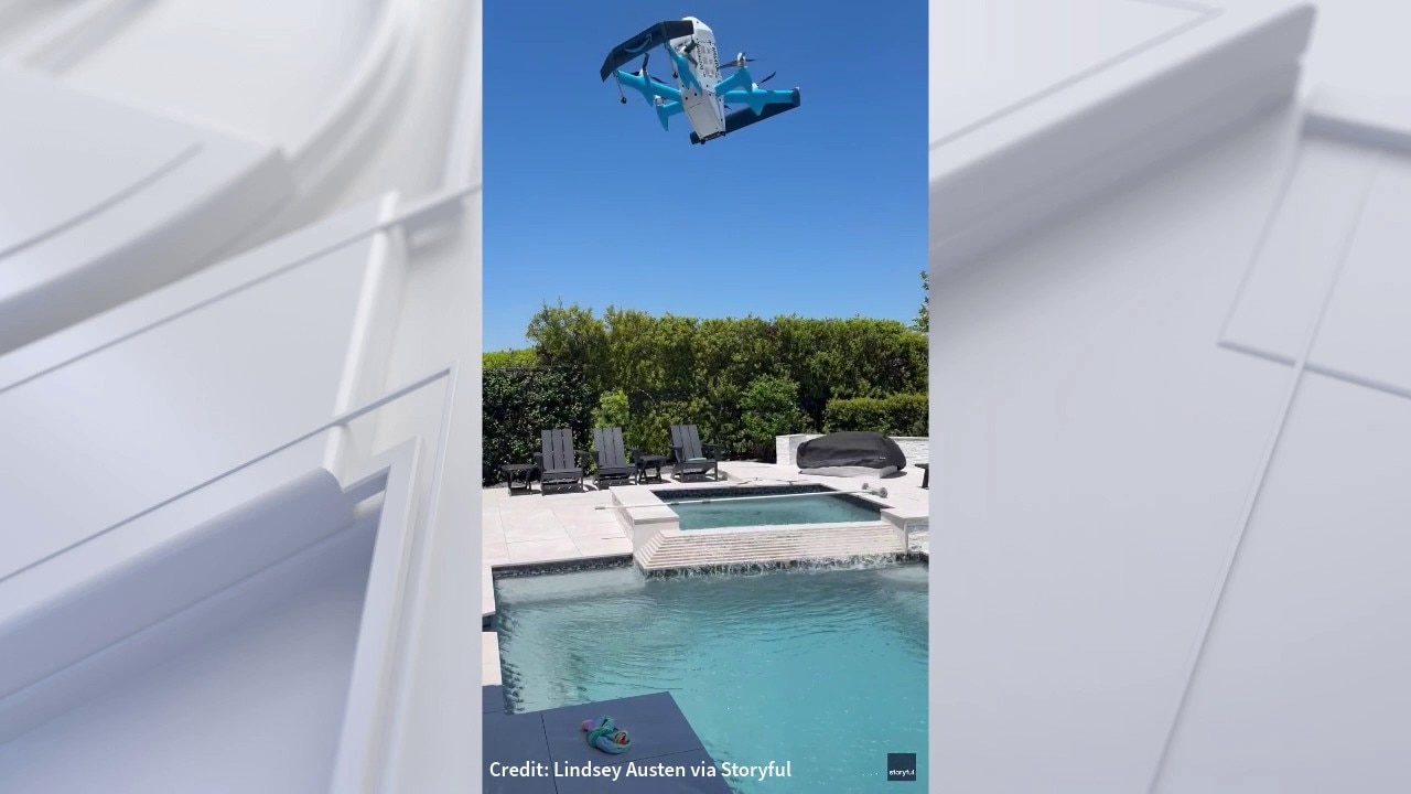 Amazon drone drops package in pool