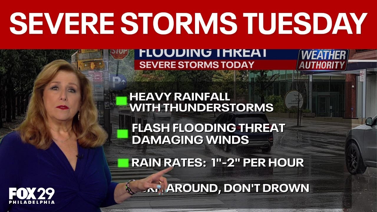 Severe storms, flash flooding to threaten Philadelphia area on Tuesday