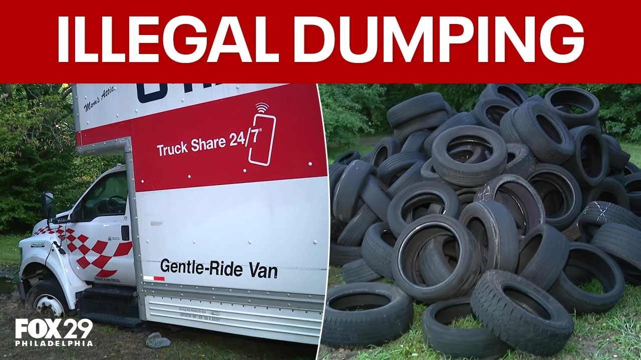 Truck illegally dumps tire in Philly park, gets stuck in mud