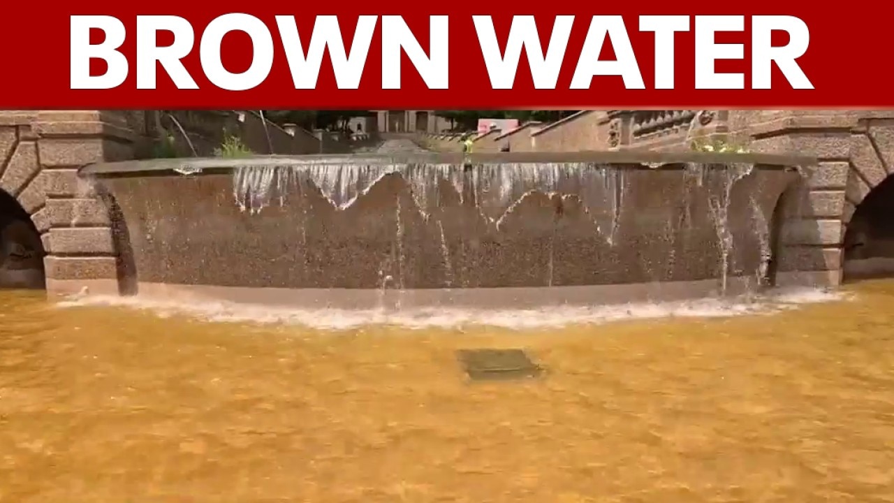Brown water flowing at Meridian Hill Park fountain