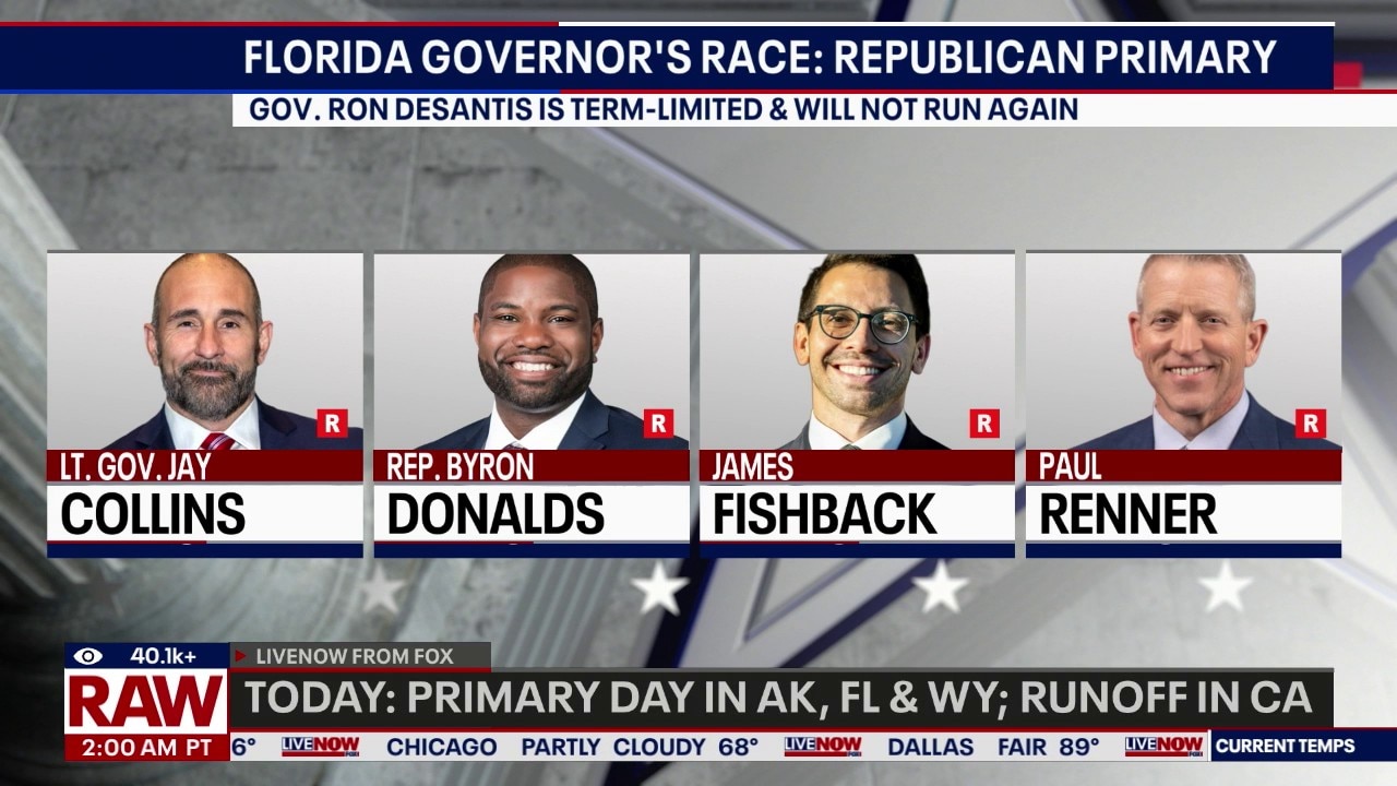 Primary day in AK,FL & WY; runoff in California 