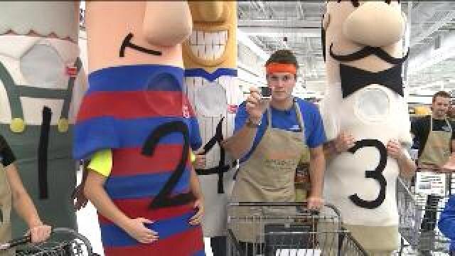 Chip shows his competitve side as he learns about feeding the hungry