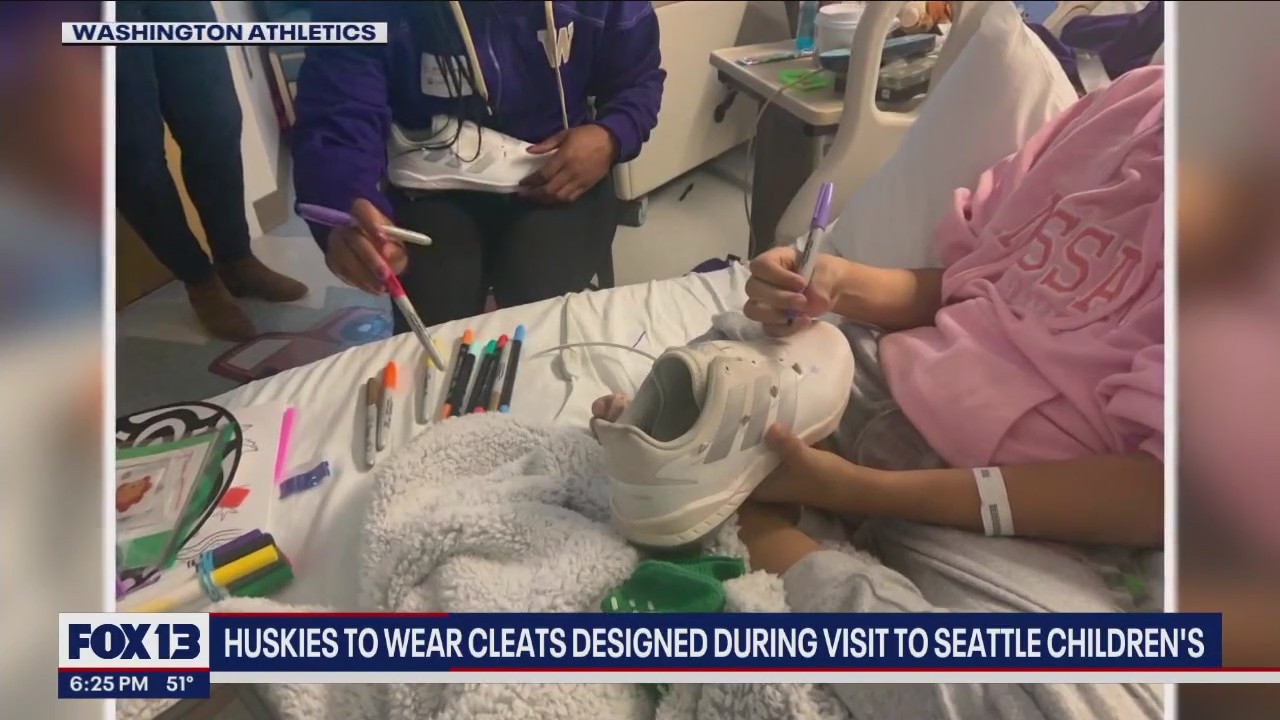 UW Huskies softball team wears cleats designed by Seattle Children's patients