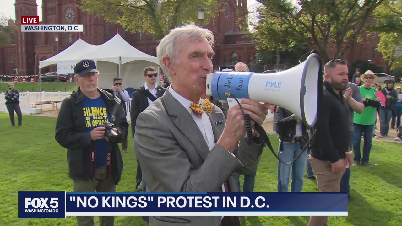 Bill Nye the Science Guy speaks at "No Kings" rally in D.C.