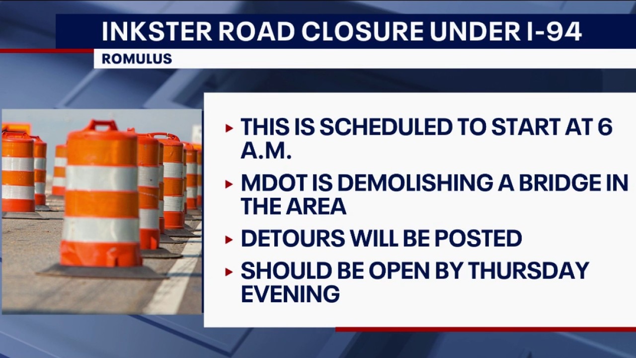 Inkster Road under I-94 closing in Romulus this morning