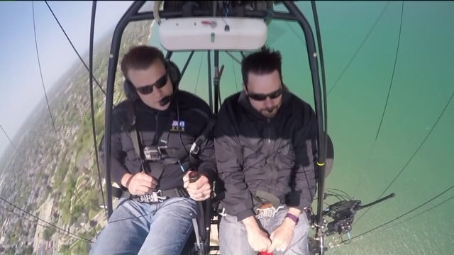 Chip takes flight in an Ultralight at the Racine Airport