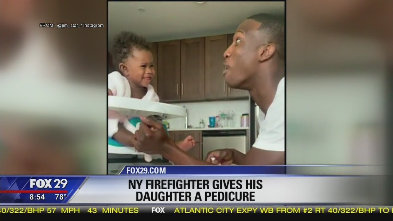 NY Firefighter gives daughter pedicure in viral video