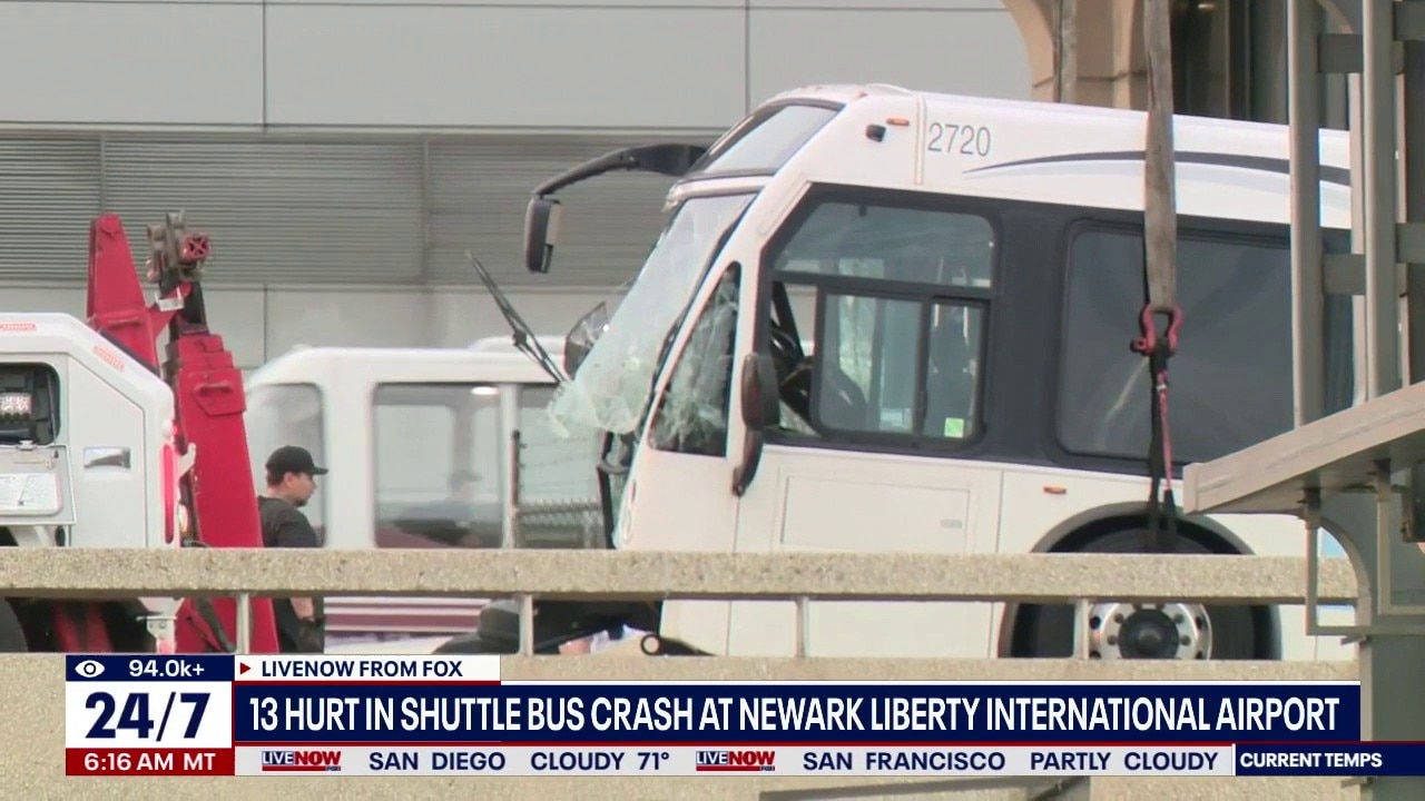 13 hurt in shuttle bus crash at Newark Airport