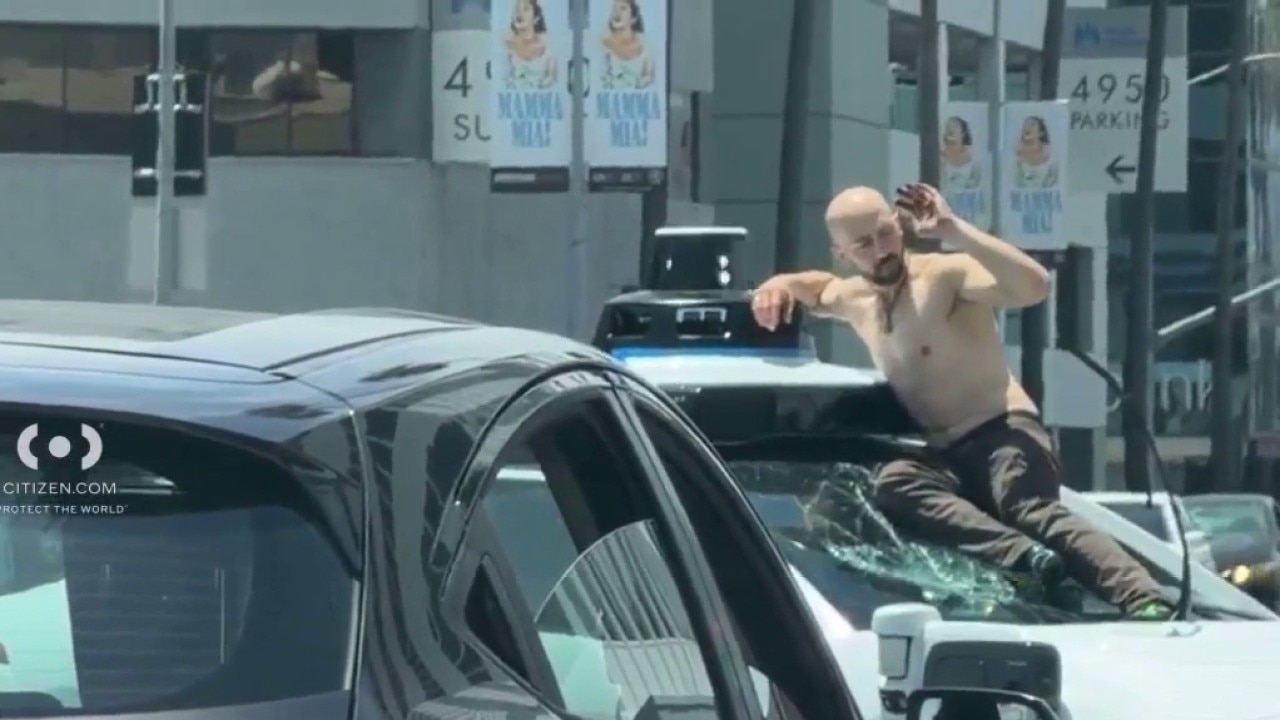 Shirtless man attacks Waymo in East Hollywood