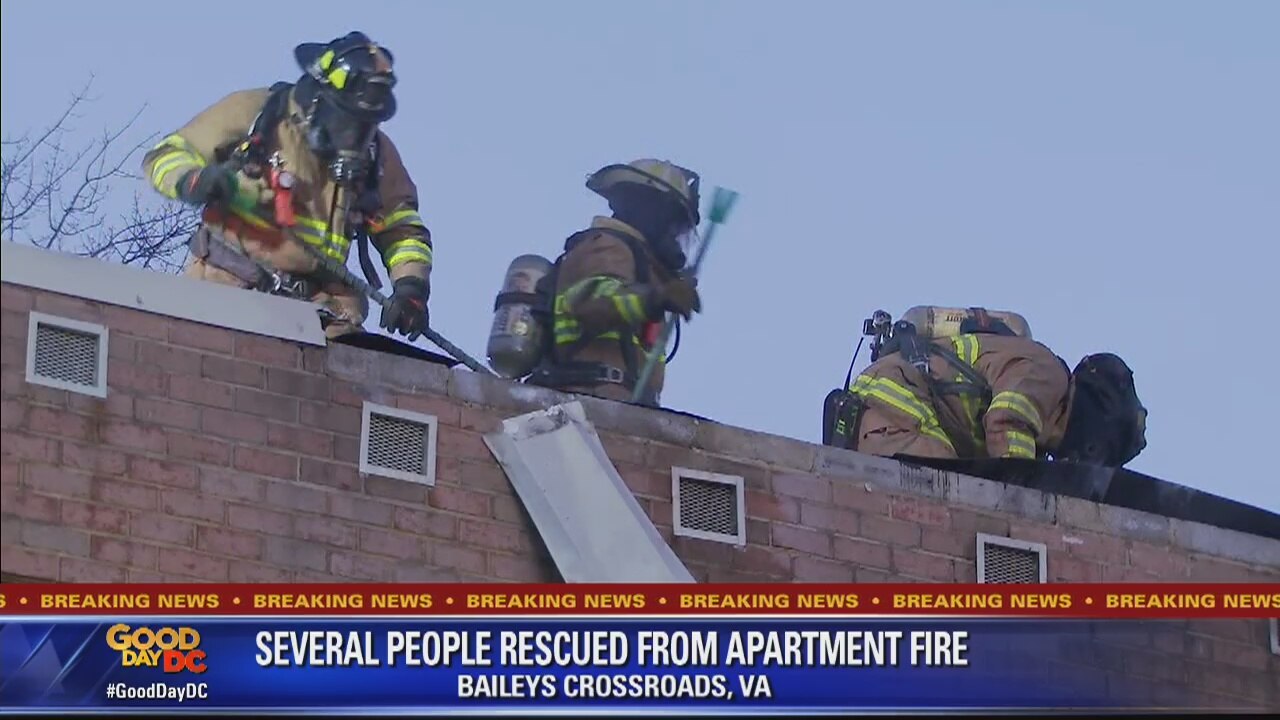 Multiple rescues, dozens displaced after 3-alarm fire breaks out at apartment in Bailey's Crossroads