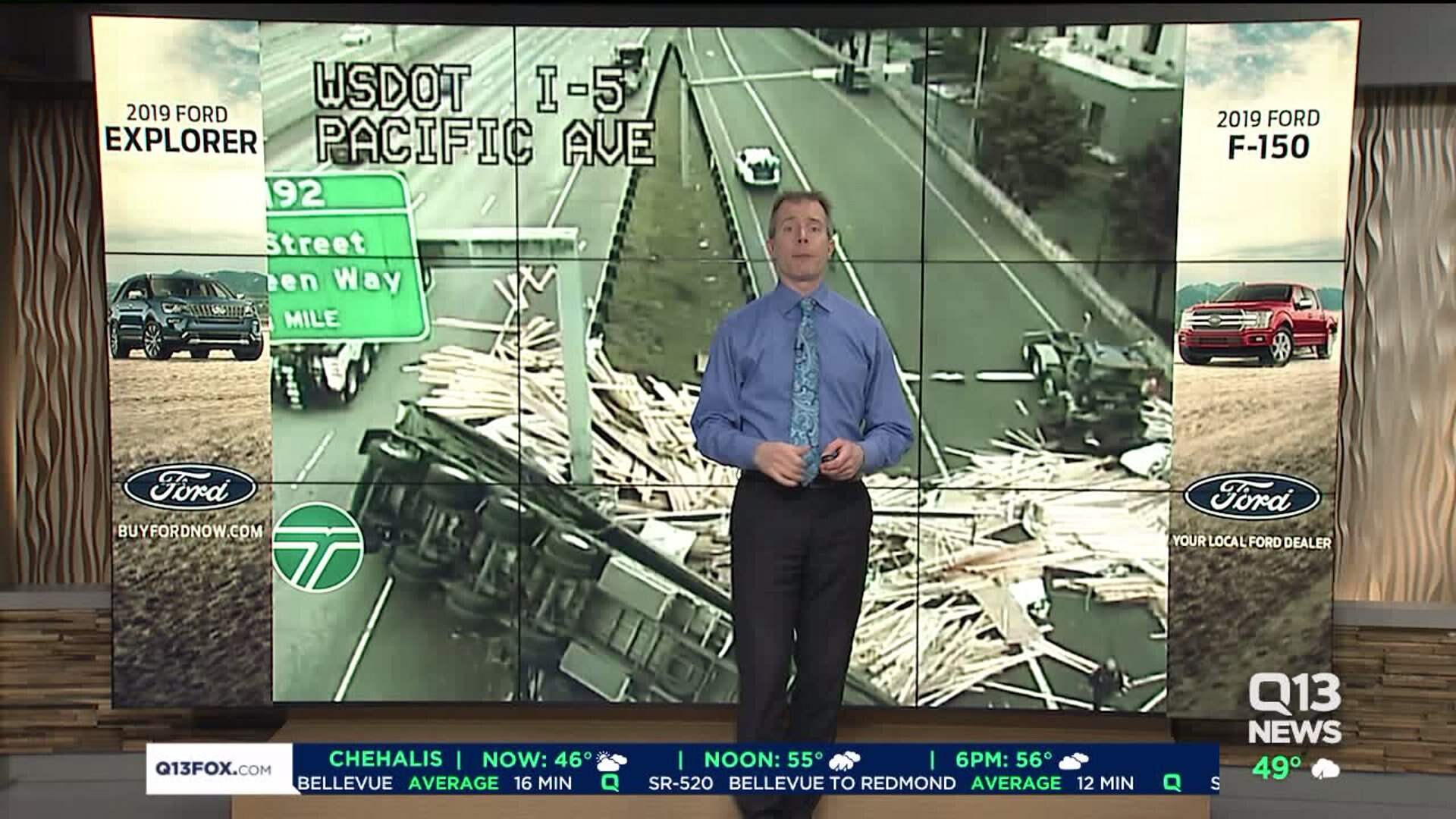 Semi overturns, loses load on I-5 South in Everett