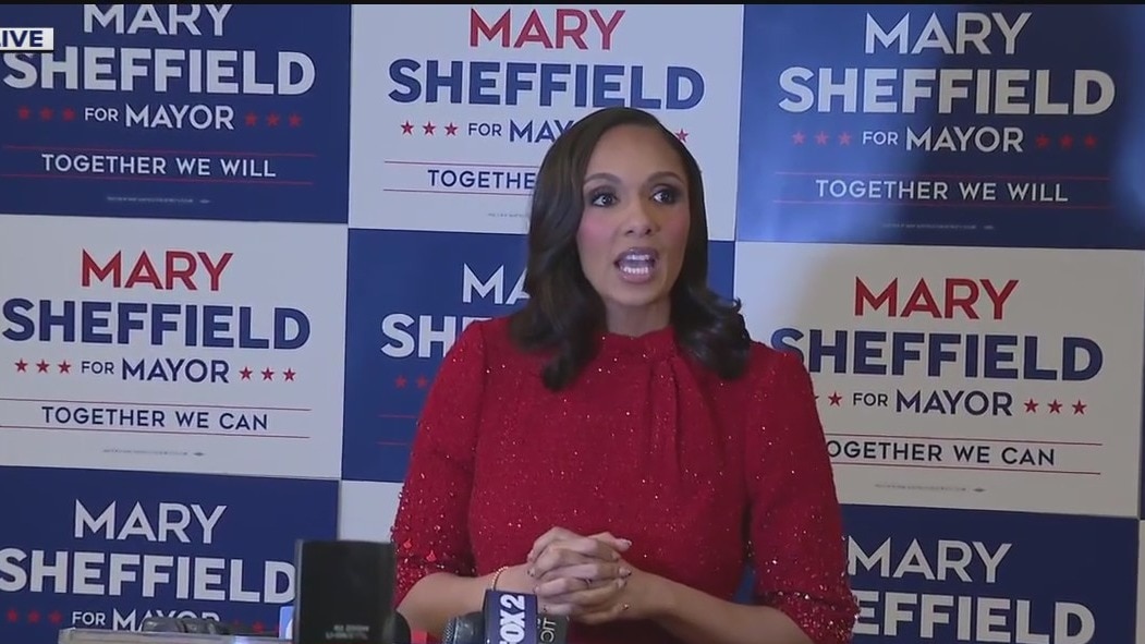 Mary Sheffield addresses reporters after projected win in mayoral race