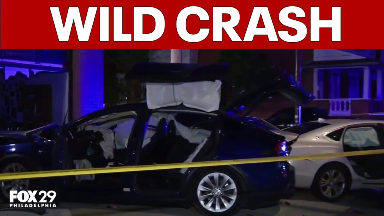 Tesla hits police car, Impala, then home in West Philly  