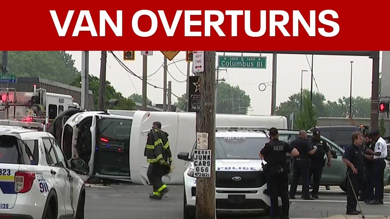 Van overturns in South Philadelphia intersection, at least 1 person hospitalized