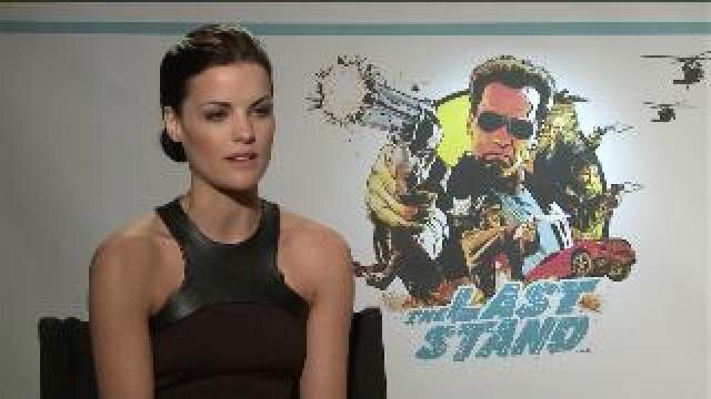 Gino talks with one of the stars of The Last Stand