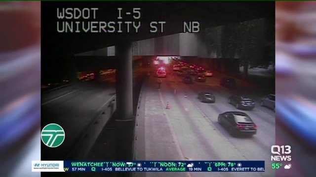 Six-mile backup on I-5 after motorcycle crash in downtown Seattle
