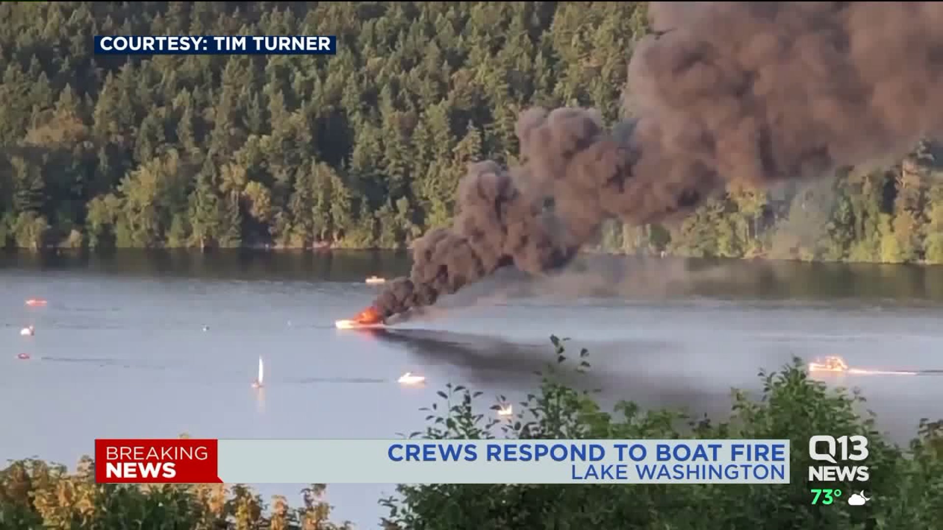 Boat fire on Lake Washington