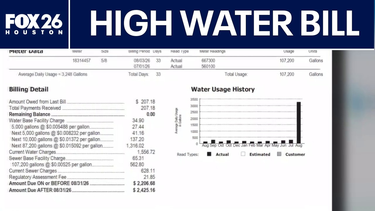 Aqua Texas customer sees water bill for over $2,000