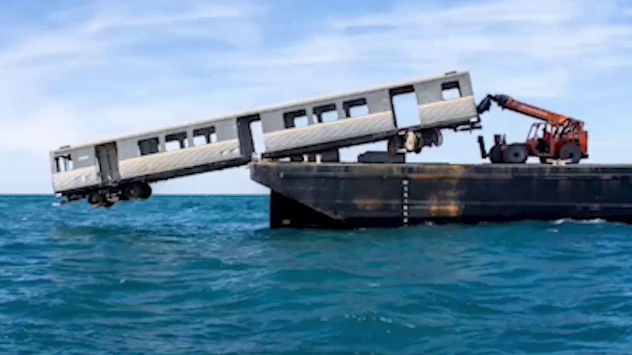 Sunken train car receives new tracking sensor off coast