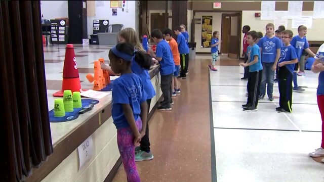 Kramp hangs at Bethesda Elementary School for the World Sport Stacking Association Day