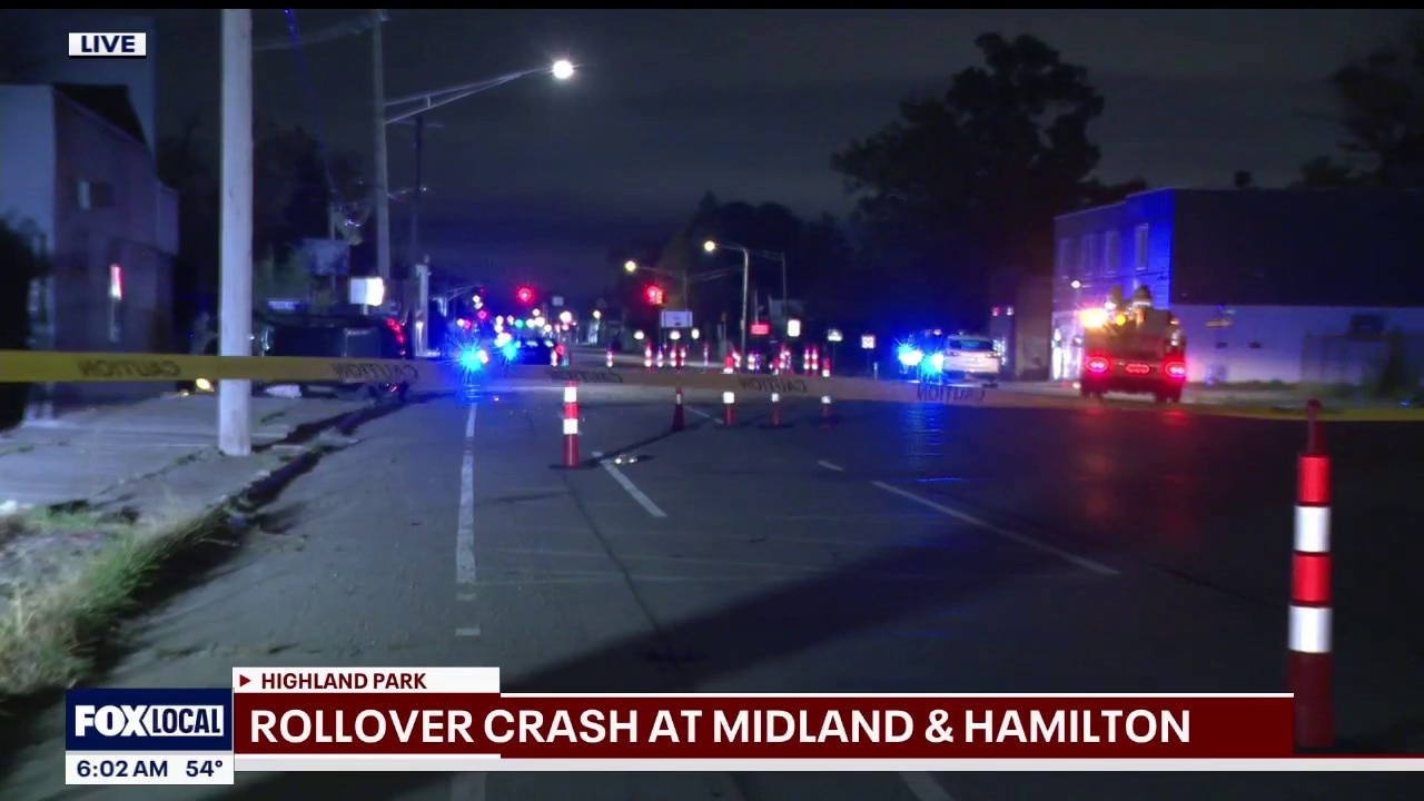 Police at scene of rollover crash in Highland Park