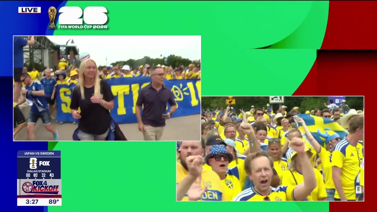 Sweden's fans chant and march to Dallas Stadium