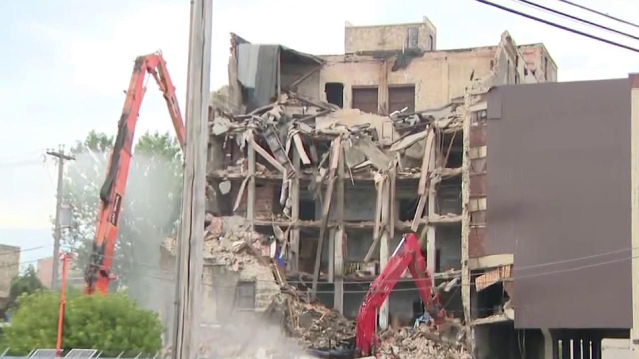 Milwaukee building demolition underway near Water and Bruce