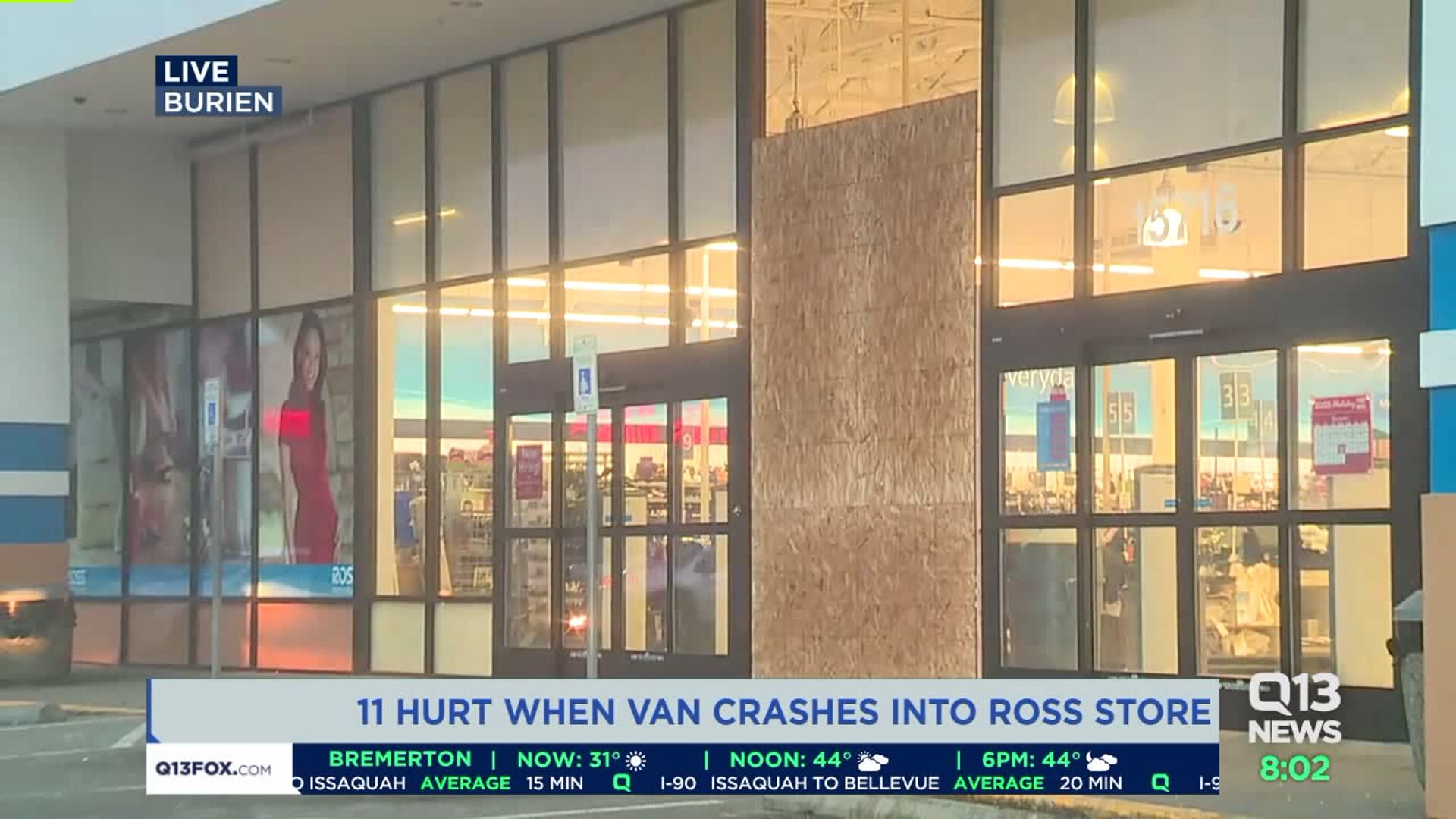 11 injured after van crashes into Ross store in Burien, Washington