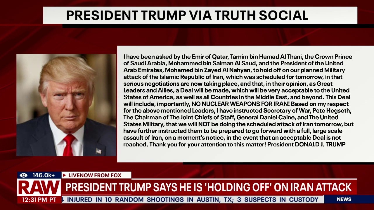 Pres. Trump says he's holding off on attack on Iran