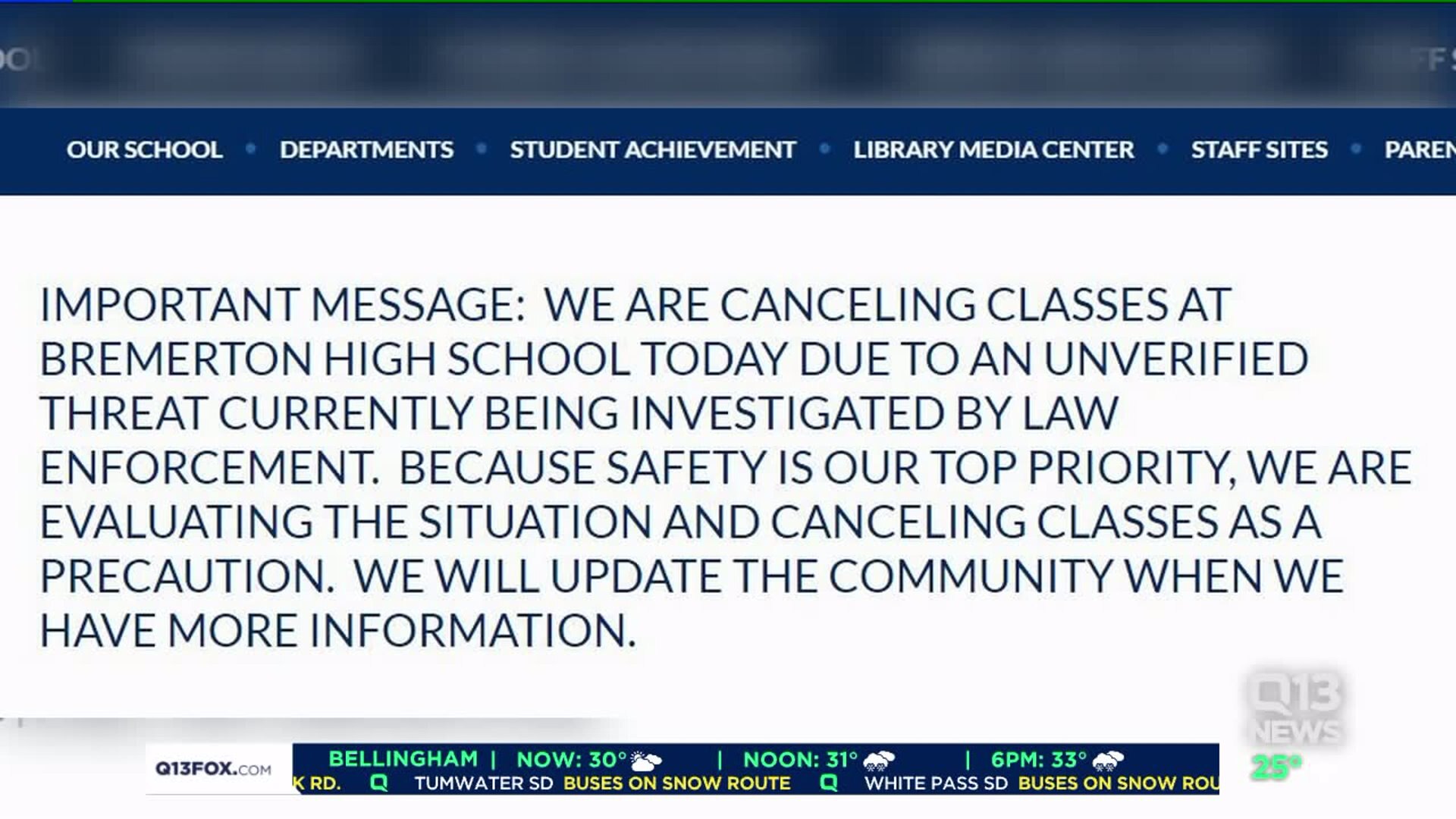 Bremerton High, Blaine District canceling school after threat