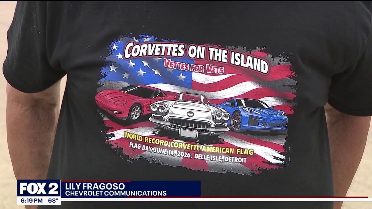 Hundred of Corvettes line up on Belle Isle to celebrate Flag Day