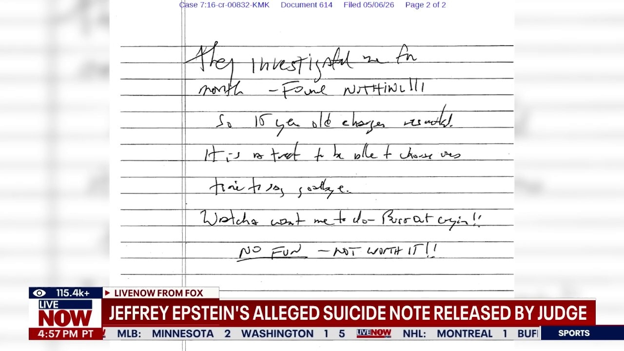Jeffrey Epstein's alleged suicide note released