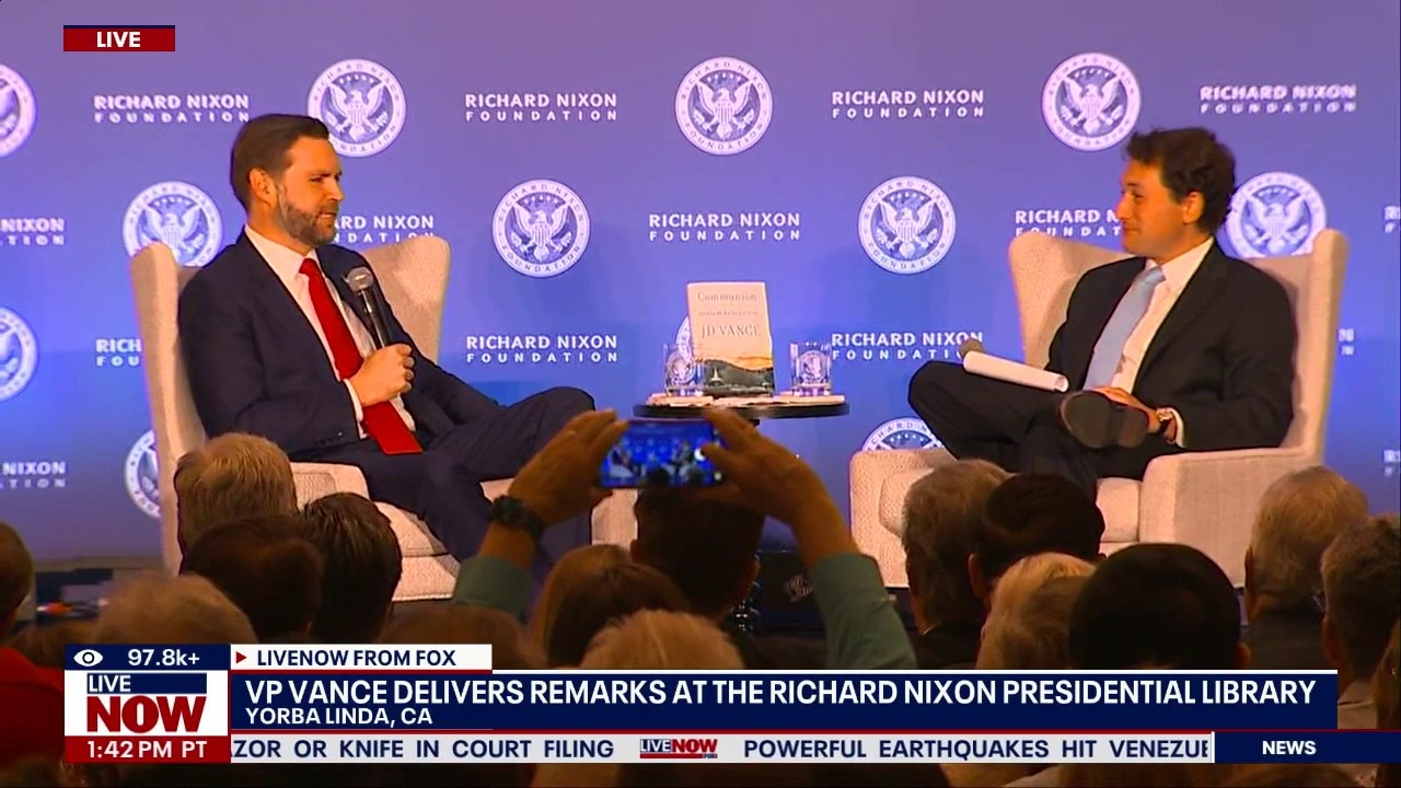VP Vance speaks at Nixon Presidential Library