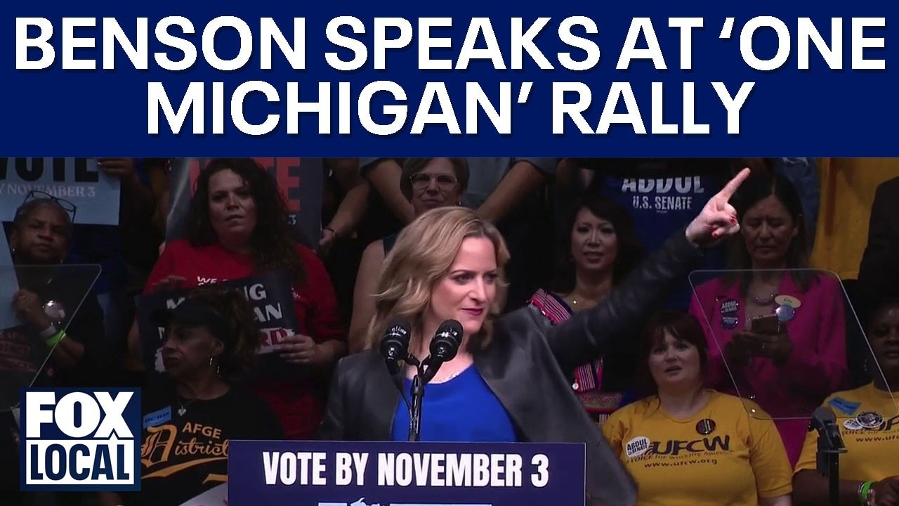 Jocelyn Benson speaks at ‘One Michigan’ election rally ahead of Obama 