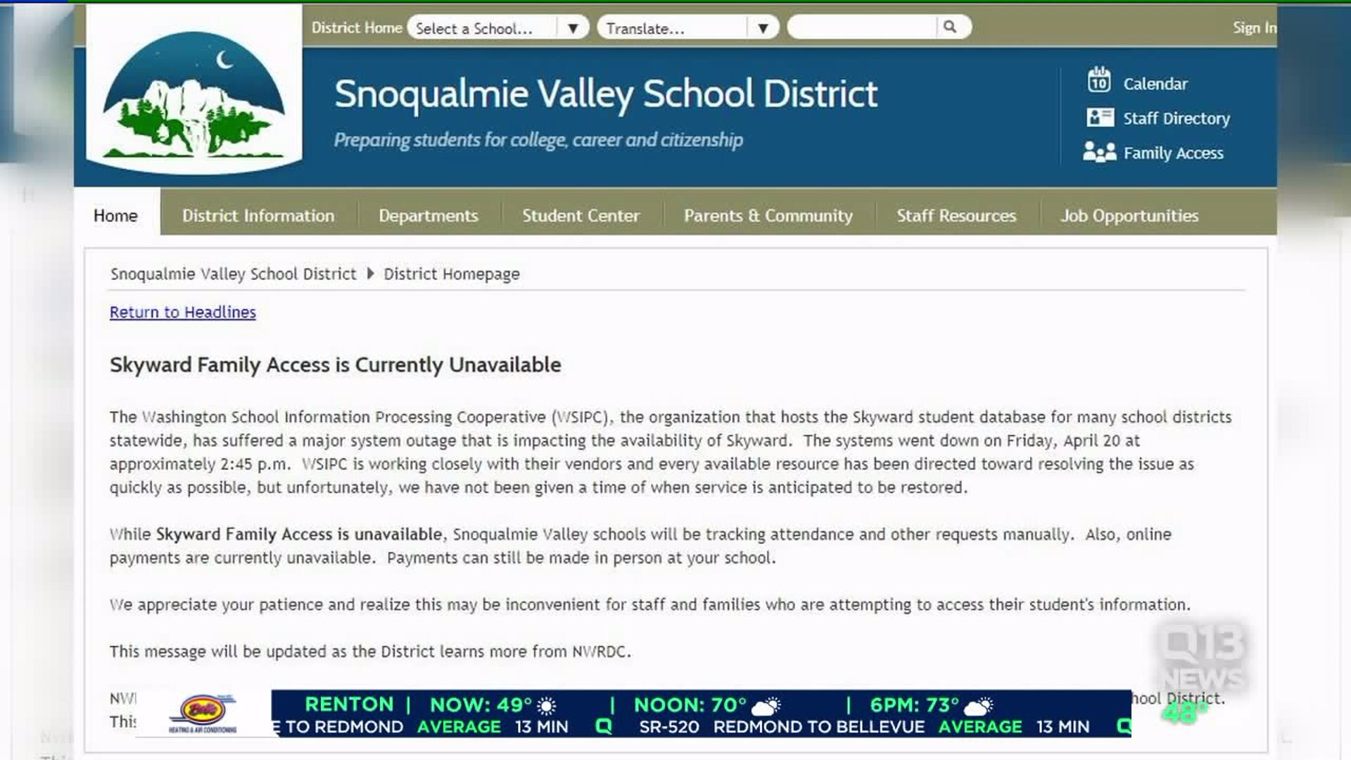 Statewide school system outage