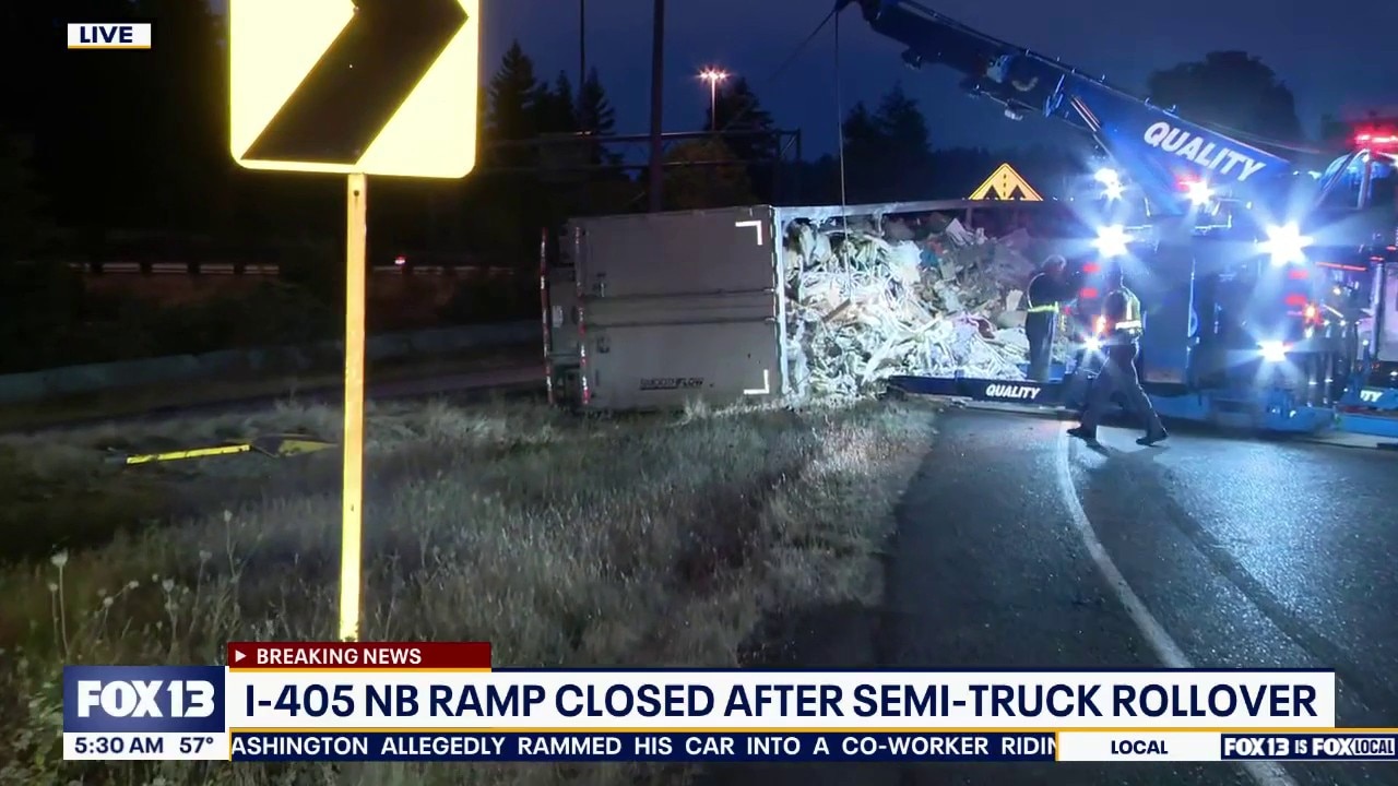 Semi crash blocks I-405 ramp 