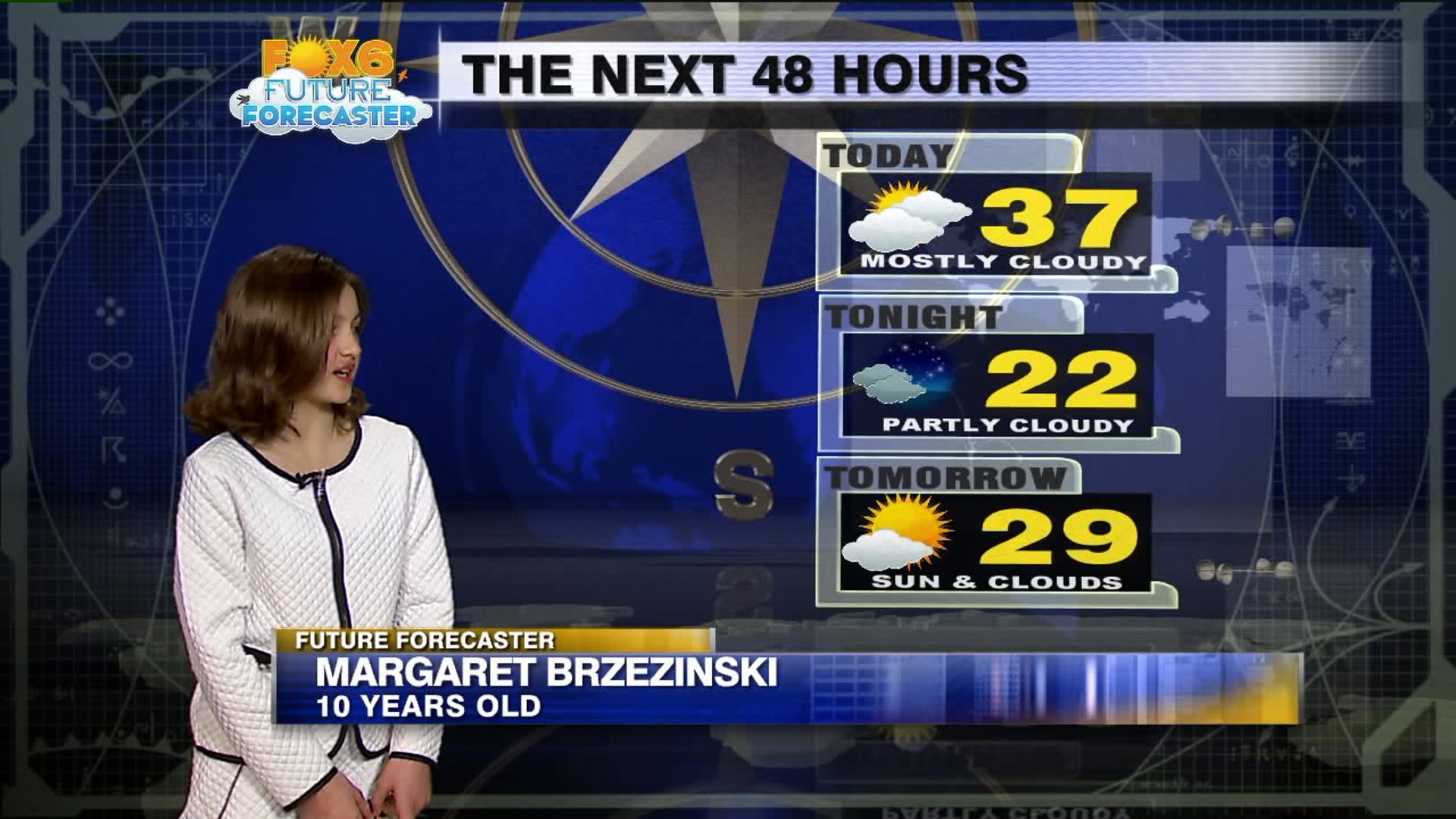 Margaret helps with the weather