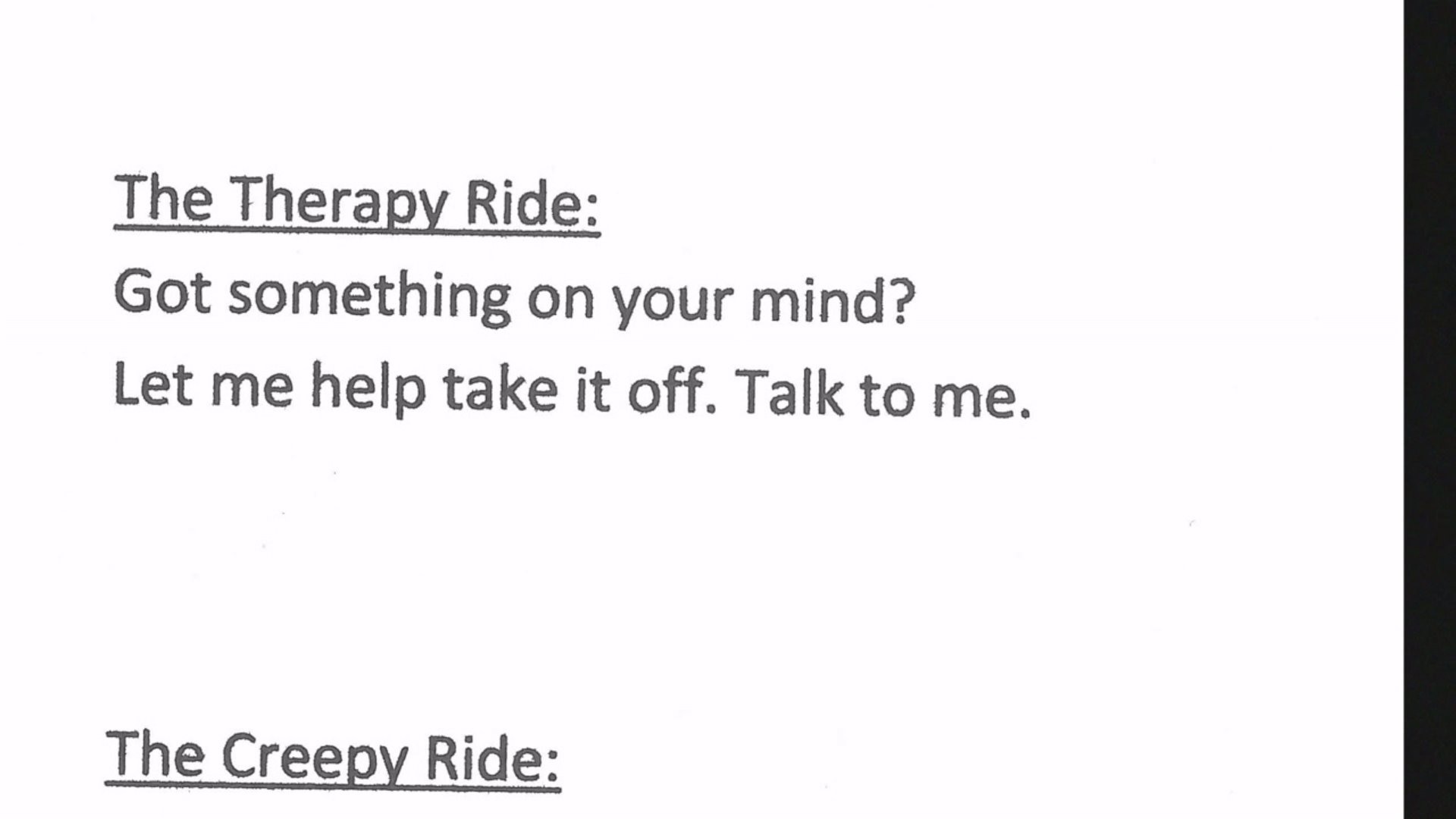 Uber driver offers ride menu