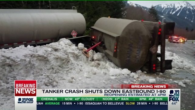 Tanker crash shuts down eastbound I-90