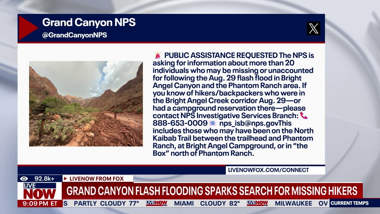 15+ hikers may be missing after Grand Canyon flooding