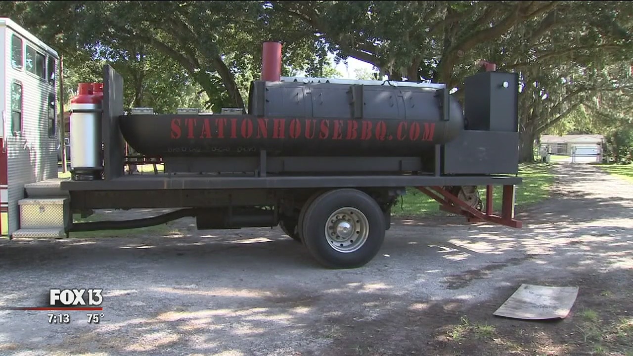 Station House BBQ cooks on board a real fire truck
