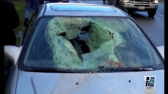 Couple recall near-miss of semi tire crashing through windshield