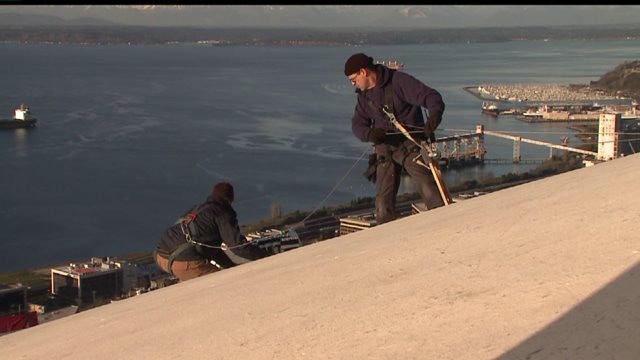 Fireworks set up on Space Needle for New Year`s show