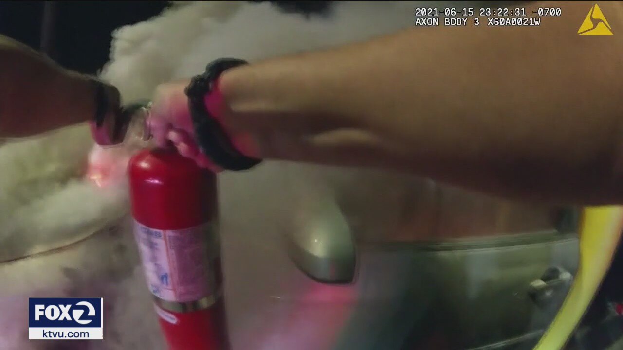 Bay Area officers saves man and dog from burning car