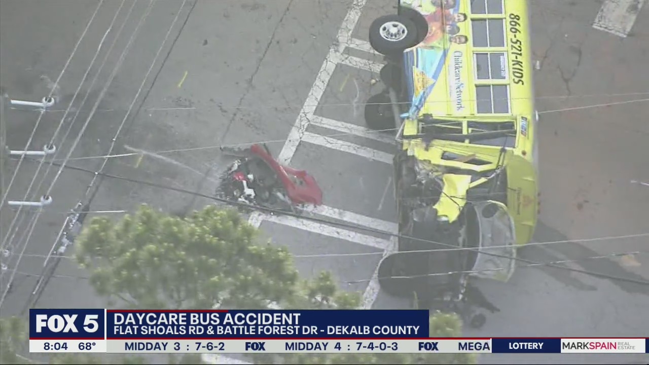 Daycare bus overturns after crash | FOX 5 Atlanta