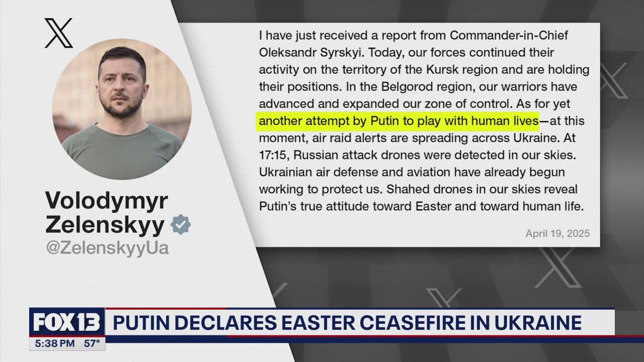 Zelenskyy says Russian attacks continue after Easter ceasefire agreement
