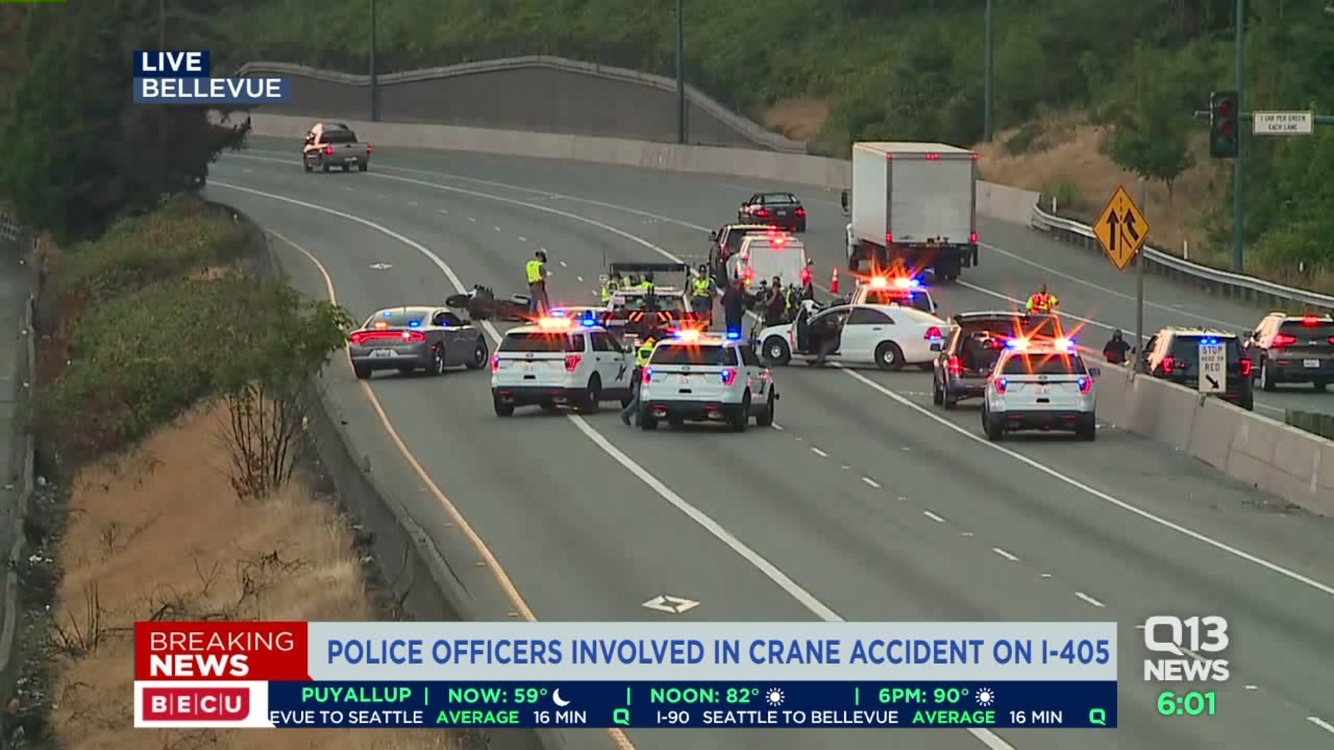 Police officers involved in crane accident on I-405